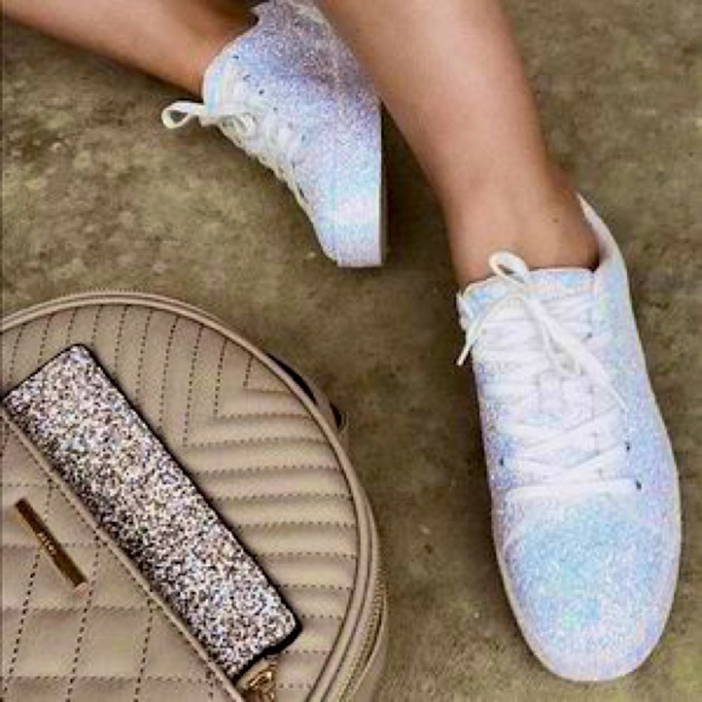 NEW Aldo Shimmer Holographic Glitter White Skating Sneakers